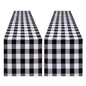 2 Pack Buffalo Check Table Runner 14 × 72 Inch Black White Plaid Reversible